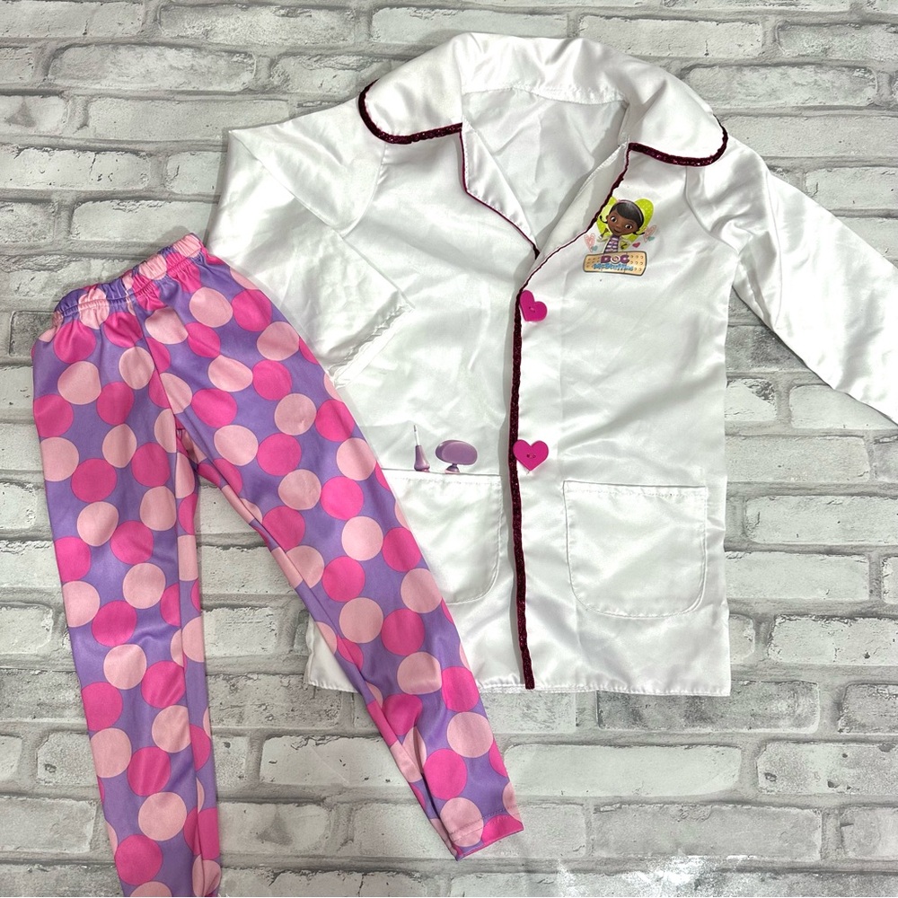 Doc McStuffins Girls Size 4-6X Long Sleeve White Dress-Up Coat and Pants Costume